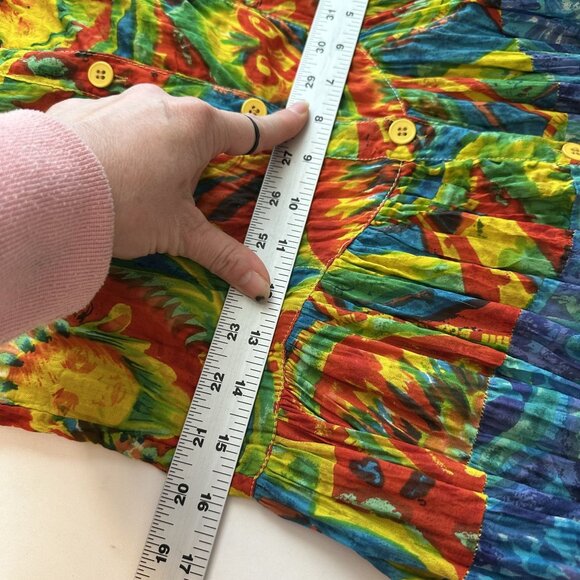 Vtg Phool Multicolor Sundress Full Button Front Cotton Midi Dress Tiered Medium - Picture 5 of 8